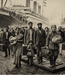 Immigrants exiting boat